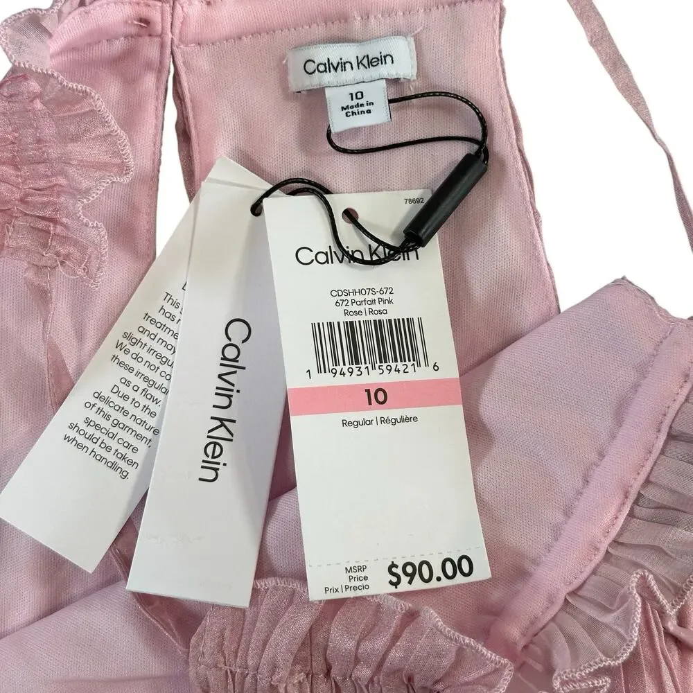 Calvin Klein Kids Shirred Shimmer Pink Midi Dress Girls Size 10